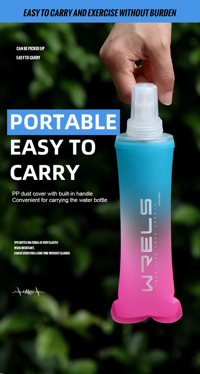 Sport Water Bottle TPU Folding Soft Flask Drink Portable Water Bottle High Flow Running Hiking Bicycle Fitness Water Bag