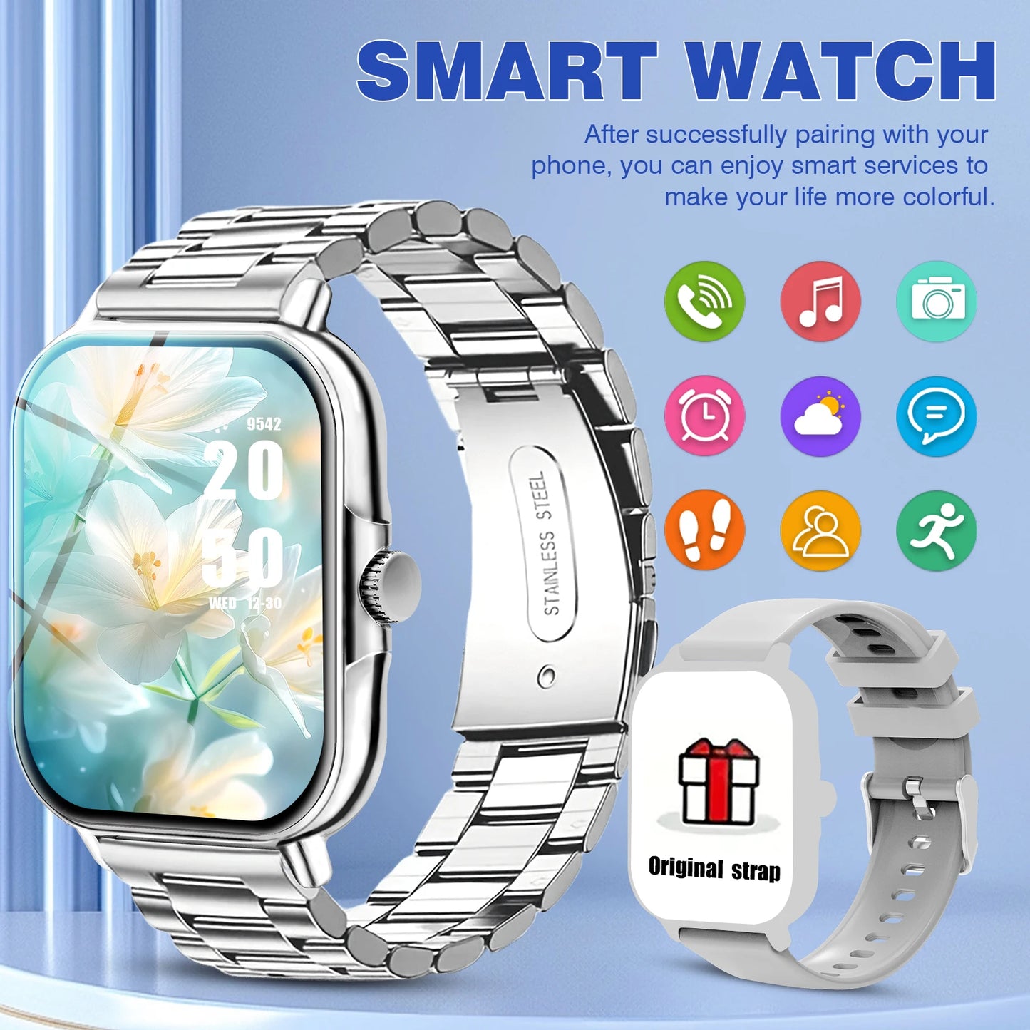 Smart watch with multiple sports modes, can make and receive calls, message reminders