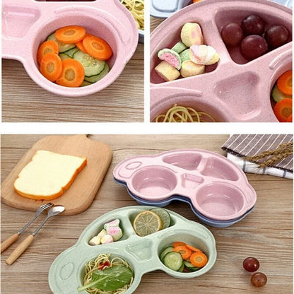 Cartoon Car Shape Environmentally Separated Child Food Plates, Toddler Infant Baby Dishes, Kids Dinnerware Tableware Tray