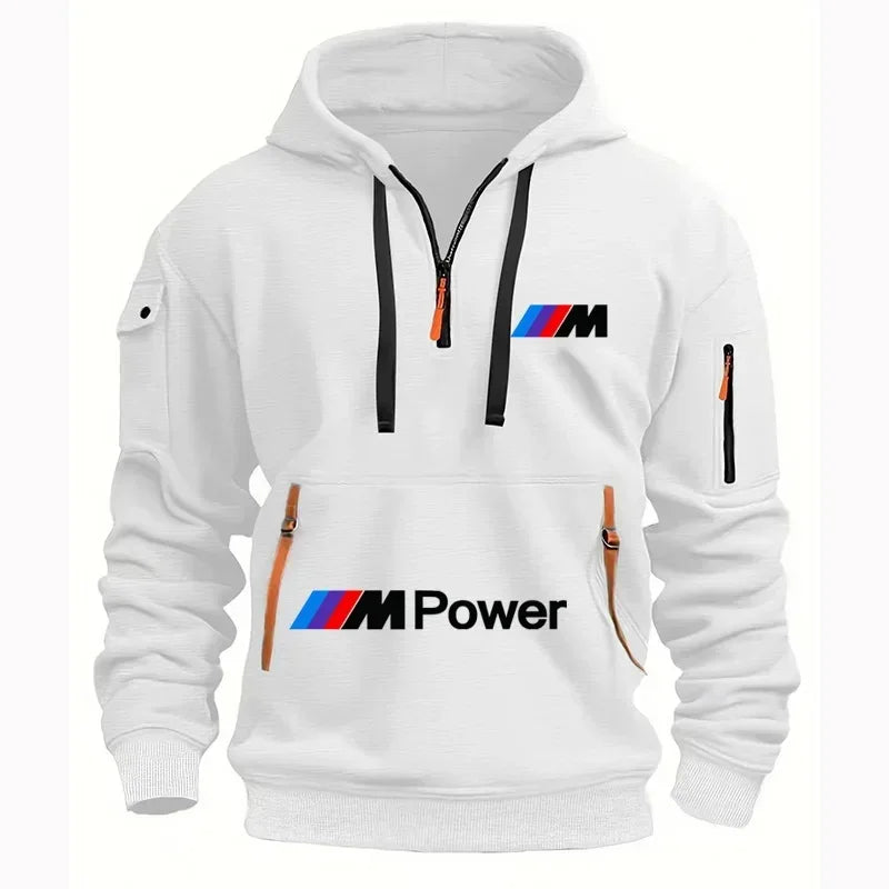 2025 BMW New Model Printed Men's Hooded Fashion Casual Sportswear Sweater Men's Trendy Leisure Sports with Zipper Pockets
