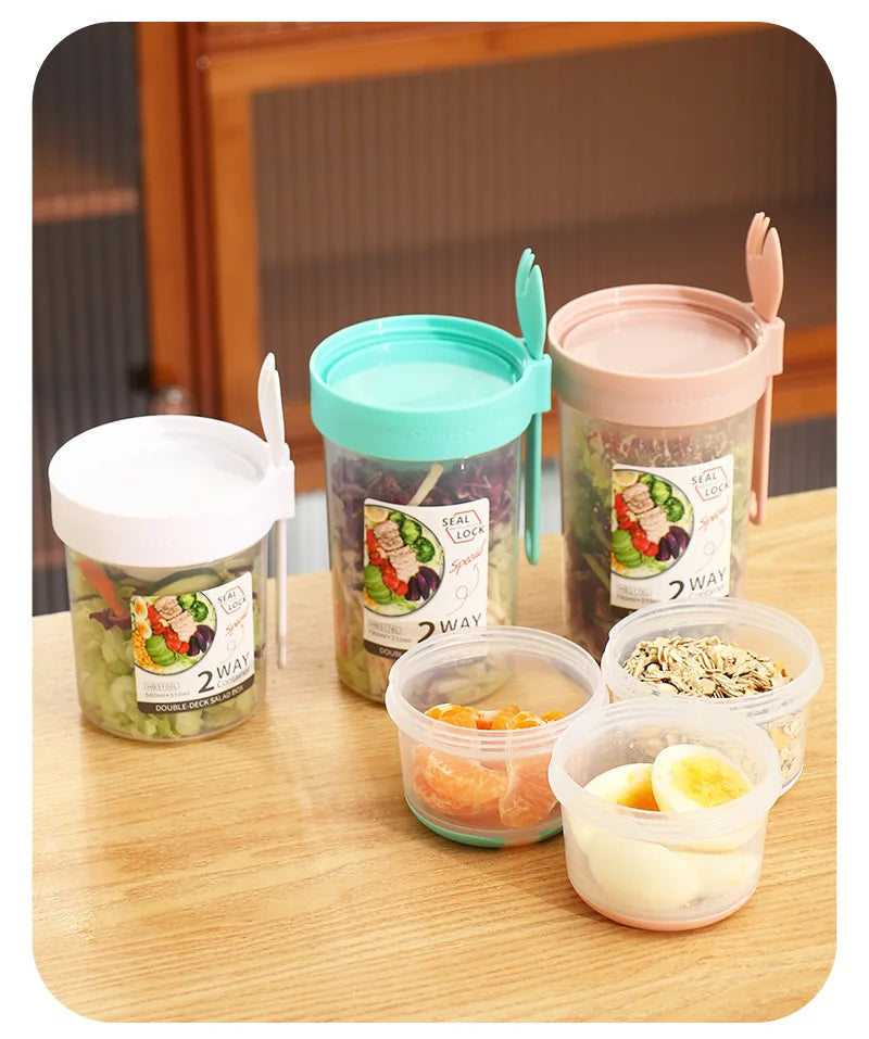 Carry Breakfast Cups, Salad Cups, Yogurt Cereal, Oatmeal Snacks, Parfait Containers and Salad Dressing Holders with Forks!