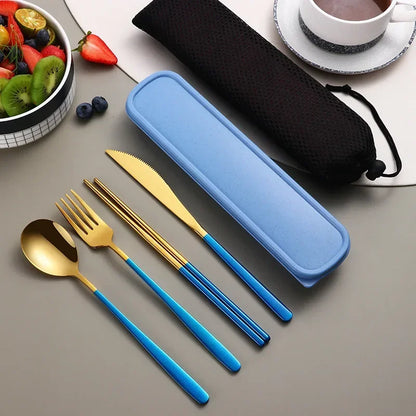 Eco Friendly 304 Dinnerware Set, Portable Cutlery Sets with Case, Kitchen Accessories, Gold Knife Fork Spoon Silverware Sets