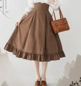 Autumn Winter Clothing Set Ladies Elegant Long Sleeve White Shirt Blouses Retro Vest with Fishbone Skirt Lolita 3 Piece Outfits