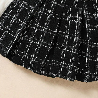 Autumn Winter Fashion Kids Outfits Set Toddler Long Sleeve Lace Tops Plaid Vest Jacket With Skirts For Girls Casual Elegant Wear