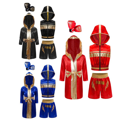 Children's Outfit Boys Robe Kids Muay Thai Fight Grappling Boxing Outfit Boxer Gloves Jerseys Training Clothes Martial Arts Sets