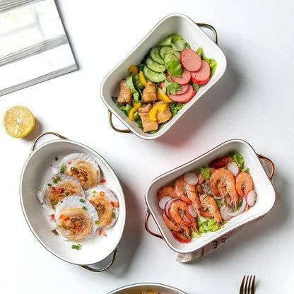 Baking Tray, Rectangle Oval, Ceramic Glaze, Baking Pan, Barbecue Salad Plate, Oven Kitchen Ware