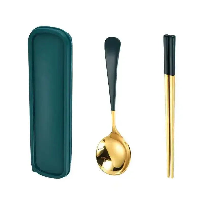Eco Friendly Dinnerware Set, Portable Cutlery Sets With Case, Silverware Sets, 304 Kitchen Accessories Fork Spoon Gold Knife