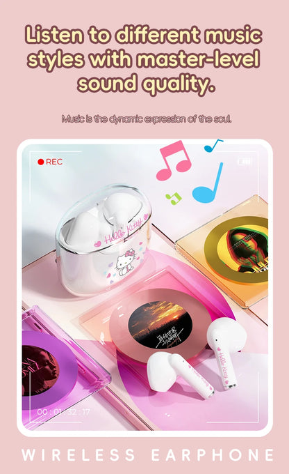 EBL19 Tws Wireless Bluetooth Headset Transparent Case Cute Hello Kitty Design Stereo Sound Earphones for All Smartphones