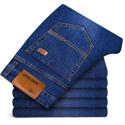 JEAN New Business Men's Jeans Casual Straight Stretch Fashion Classic Blue Black Work Denim Trousers Male Brand Clothing