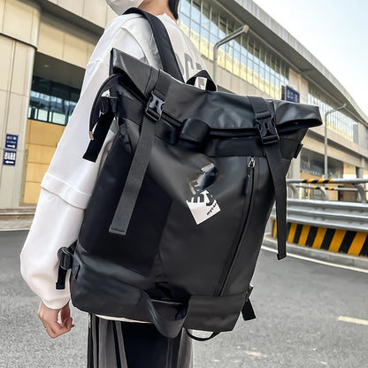 Men's Functional Black Backpack Trend Canvas Patchwork Design Backpack Large Capacity Travel Backpacks for Men Casual School Bag