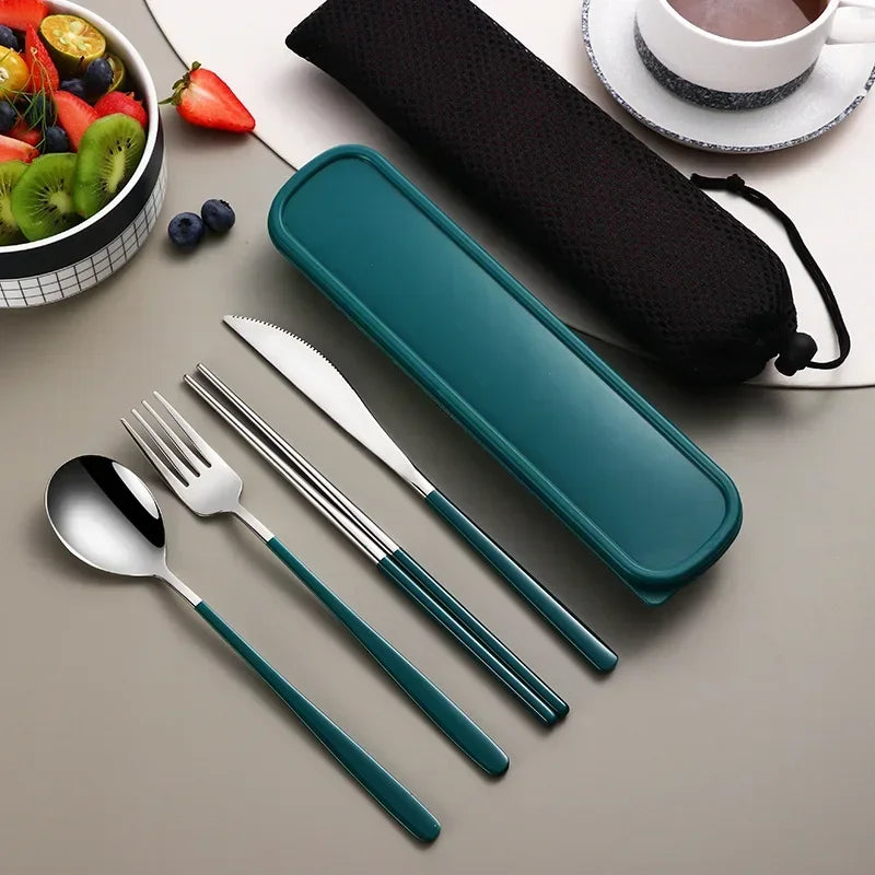 Eco Friendly 304 Dinnerware Set, Portable Cutlery Sets with Case, Kitchen Accessories, Gold Knife Fork Spoon Silverware Sets