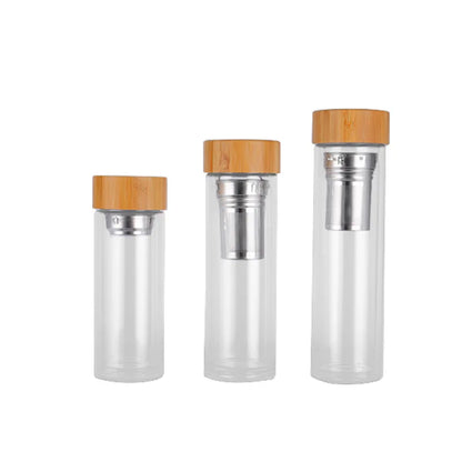 300/400/500ML Double Wall Glass Water Bottle Stainless Steel Filters Bamboo Lid Travel Home Drinkware Tea Infuser Office Tea Cup