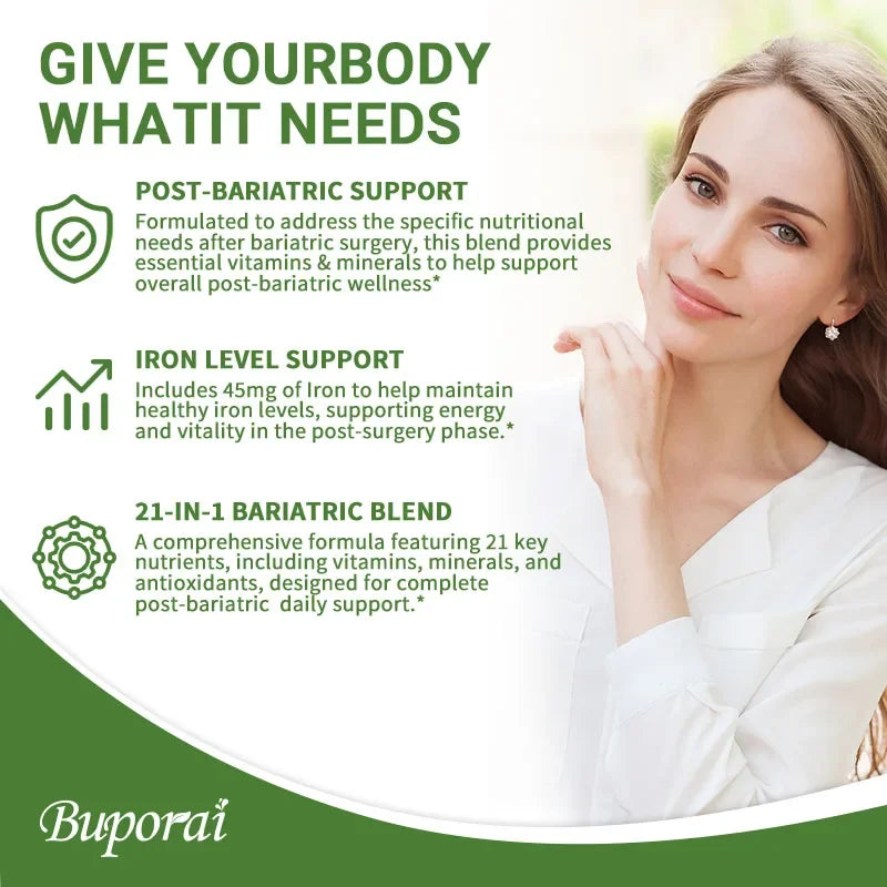 Bariatric Multivitamin Supplement - Contains 21 Vitamins and Minerals To Promote Overall Health and Maintain Energy Levels