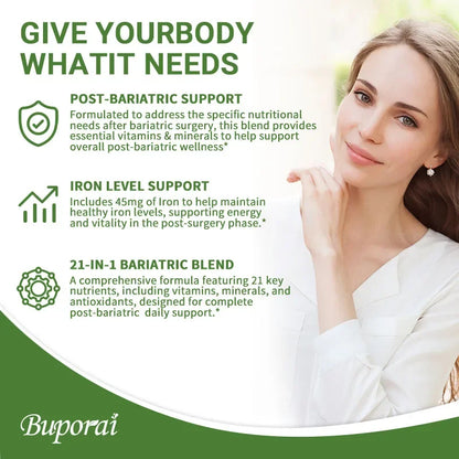 Bariatric Multivitamin Supplement - Contains 21 Vitamins and Minerals To Promote Overall Health and Maintain Energy Levels