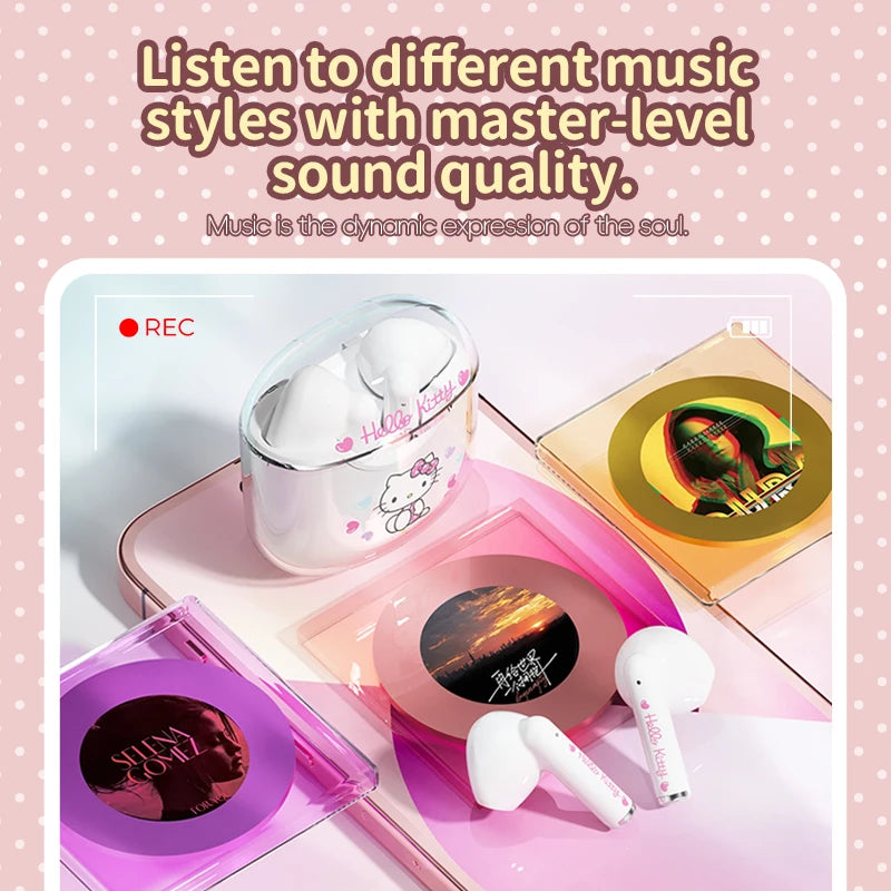 EBL19 Tws Wireless Bluetooth Headset Transparent Case Cute Hello Kitty Design Stereo Sound Earphones for All Smartphones
