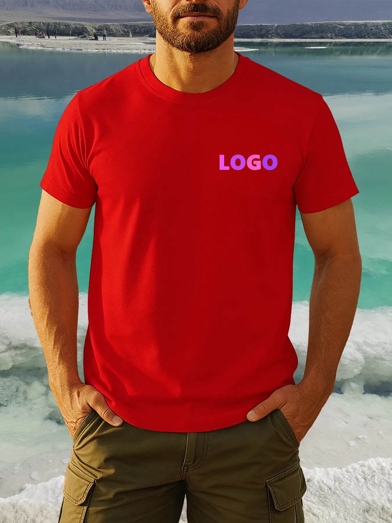 Customizable Men'S T-Shirt - Personalized "You Design Here" Text, Geometric Pattern, Soft Cotton, Casual Round Neck Short Sleeve