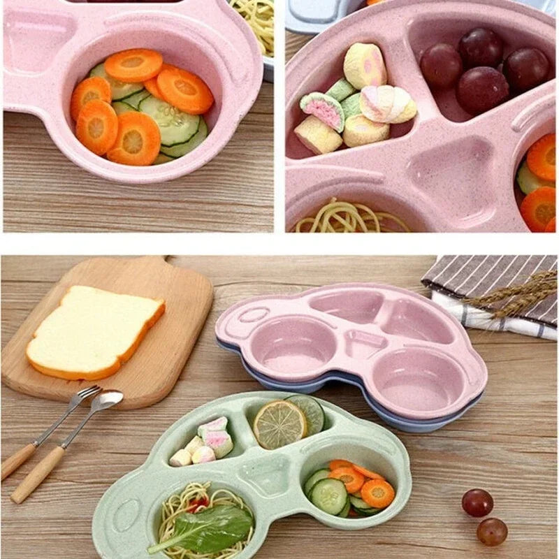 Cartoon Car Shape Environmentally Separated Child Food Plates, Toddler Infant Baby Dishes, Kids Dinnerware Tableware Tray