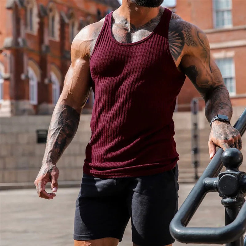 Men's Summer O-neck loose stripe gym Tank top Men Fitness sleeveless pullover Sports Undershirt Elasticity casual vest men tops