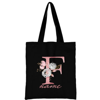 Custom Free Name Canvas Bags Women Shoulder Bag Handbags Pink Letter Beach Bags Tote Casual Woman Grocery Eco Shopping Bag