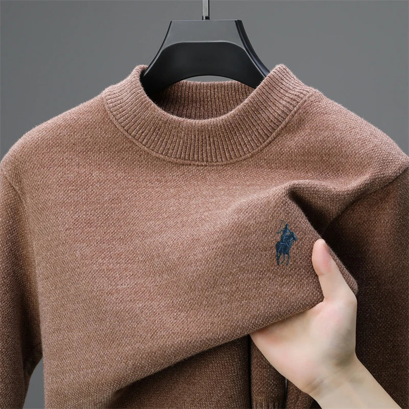 High end brand men's round neck knitted sweater autumn winter warm fashion Pony embroidery Korean style design casual pullover