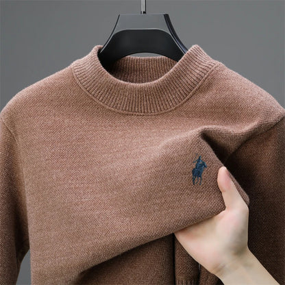 High end brand men's round neck knitted sweater autumn winter warm fashion Pony embroidery Korean style design casual pullover