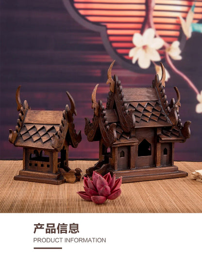 Eco-Friendly Solid Wood Carved House Ornament, Pure Handmade, Living Room, Bedroom Decor, Insect Proof Wood Wax Oil Finished
