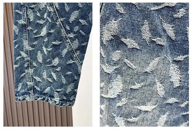 Jacquard Full Print Men's Jeans Retro Straight Loose Trend High Street Scimitar Long Pants 2025 Spring And Summer New