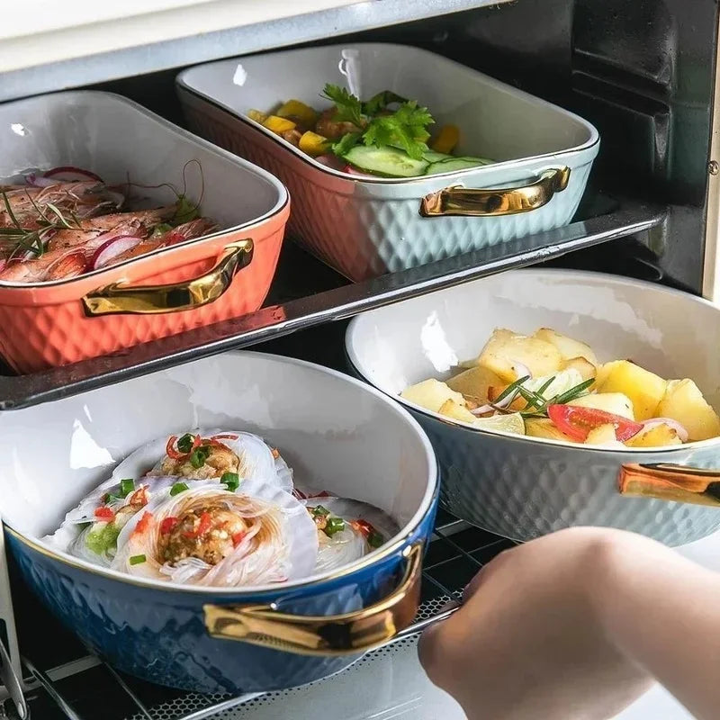 Baking Tray, Rectangle Oval, Ceramic Glaze, Baking Pan, Barbecue Salad Plate, Oven Kitchen Ware