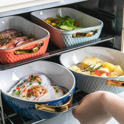 Baking Tray, Rectangle Oval, Ceramic Glaze, Baking Pan, Barbecue Salad Plate, Oven Kitchen Ware