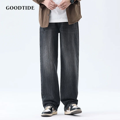 Fashionable Men's Washed Straight Jeans 2025 Autumn New Embroidered Letter Pattern Loose Denim Casual Pants Size 28-40