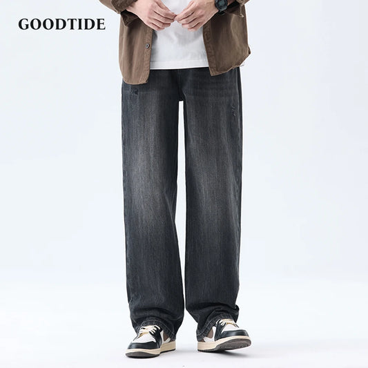 Fashionable Men's Washed Straight Jeans 2025 Autumn New Embroidered Letter Pattern Loose Denim Casual Pants Size 28-40