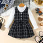 Autumn Winter Fashion Kids Outfits Set Toddler Long Sleeve Lace Tops Plaid Vest Jacket With Skirts For Girls Casual Elegant Wear