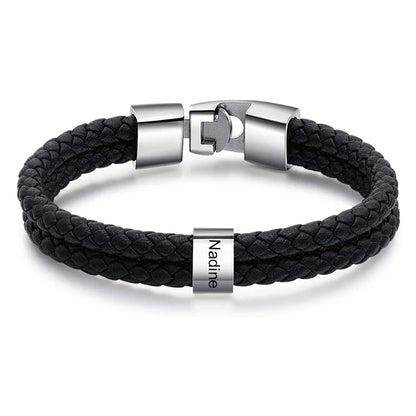 Custom Name Bracelets for Men Personalized Leather Bracelet with 1-5 Family Names Customized Gifts Jewelry for Dad Husband Son