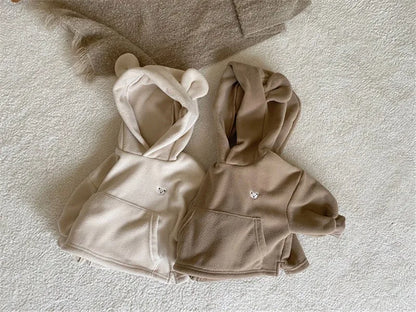 2023 Spring New Baby Boy Bear Hooded Sweatshirt Toddler Girls Cotton Clothes Embroidery Tops Kids Hoodies Outwear