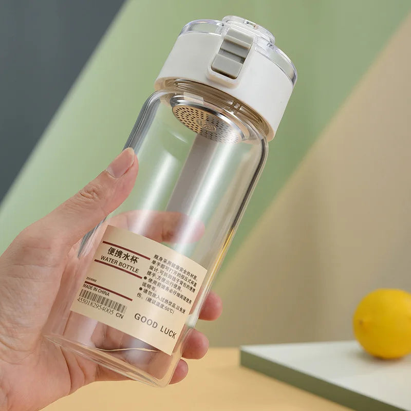 Simple Glass Water Bottle with Tea Spaced, Portable, Heat Resistant, Transparent, Summer Tumbler, Small, 350ml, 550ml