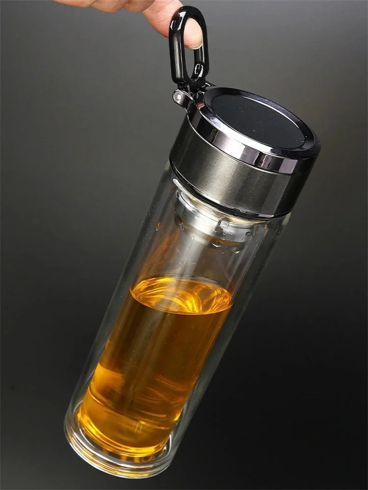 Smart Double Wall Glass Water Bottle With Filter Touch Display Stainless Steel Strainer Clear Drinking Tea Bottle With Handle