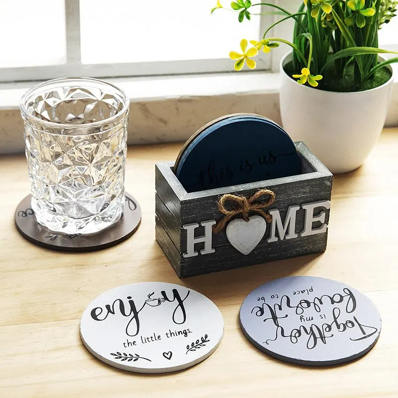Home Love Wooden Set Lnsulated Coasters Kitchen Tableware Anti Scald And Household Use Cup Trays Decor Accessories