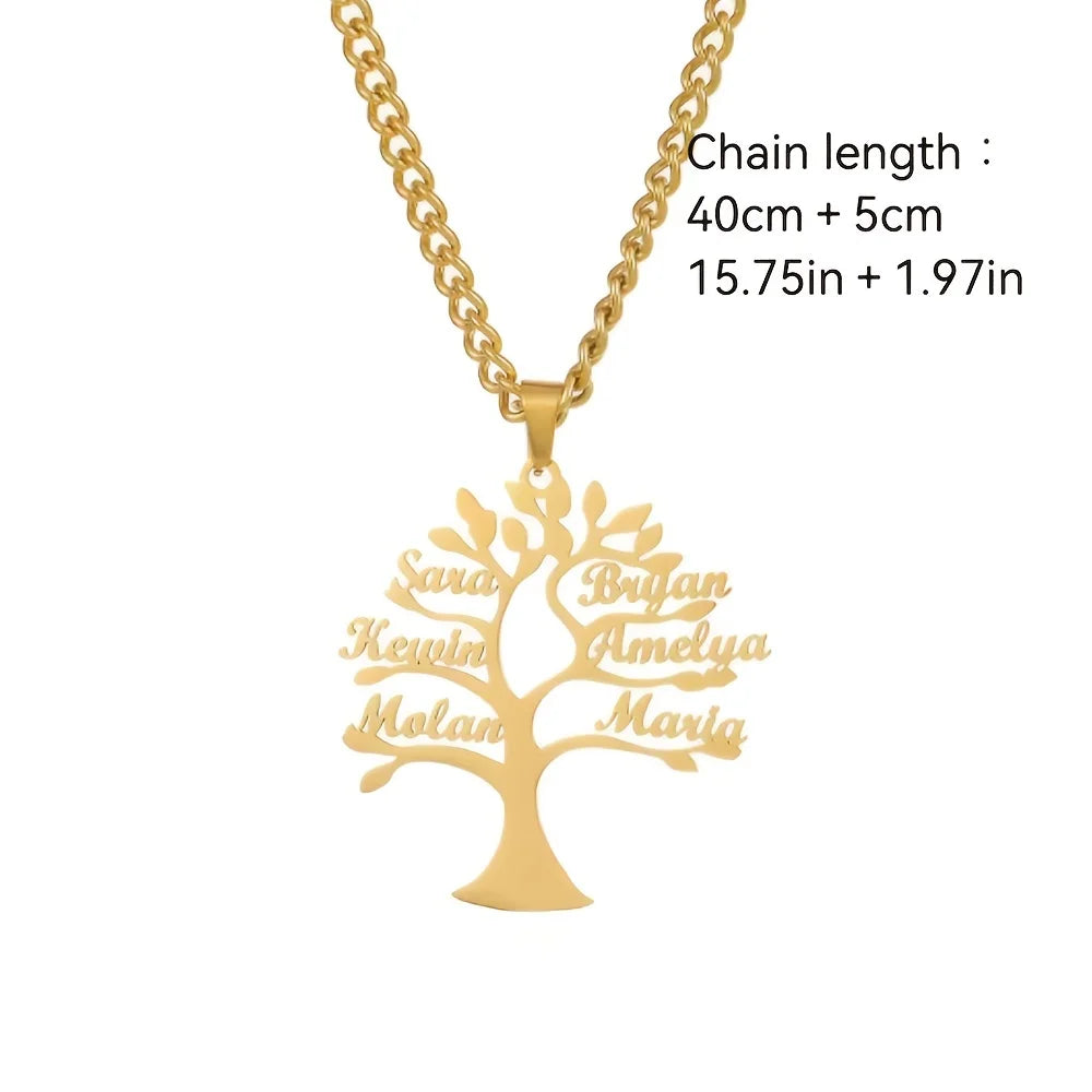 Custom Tree of Life Necklace Personalized Name Multiple Name Family Member Stainless Steel Necklace Jewelry Mother's Day Gift