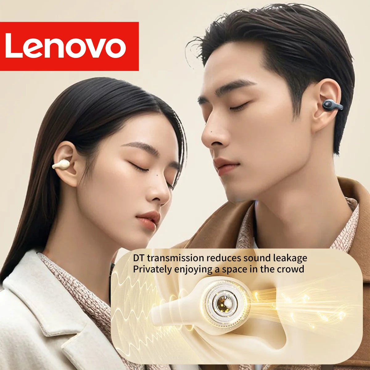 Lenovo Wireless Sport Earbuds Active Noise Cancelling Clip on Comfortable Headphones with Long Battery Life Hi-Fi Sound Bt 5.4