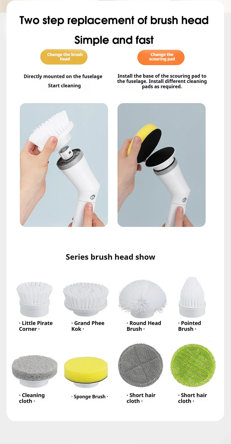 6 -in -1 Electric Cleaning Electric Rotation Cleaning Brush Kitchen Bathroom Home Cleaning Tool Multifunctional Cleaning Brush