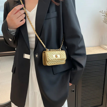 Niche Chain Strap Square Bag Luxe Shoulder Purse for Women Minimalist Crossbody Tote Textured Day-to-Night Bag Chic Sling Bag