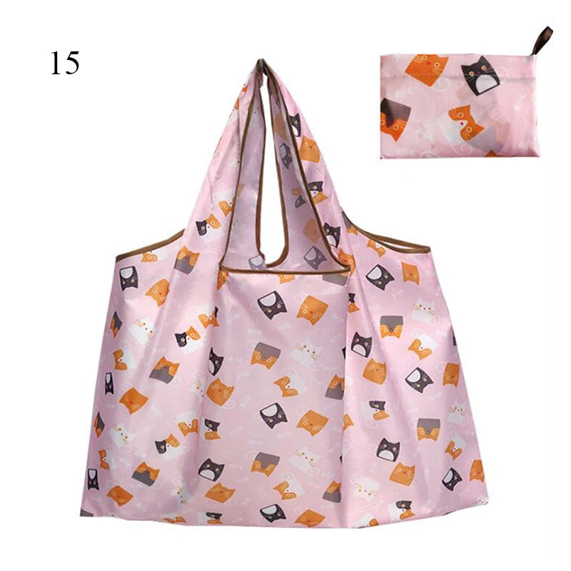 Eco-Friendly Printing Foldable Shopping Bag Tote Folding Pouch Handbags Convenient Large-capacity Thick For Travel Grocery Bag