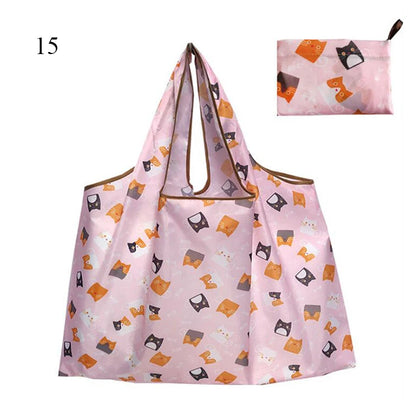Eco-Friendly Printing Foldable Shopping Bag Tote Folding Pouch Handbags Convenient Large-capacity Thick For Travel Grocery Bag