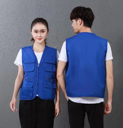 Customized multi-pocket vest work clothes with logo printing for supermarkets, educational institutions, catering, and photograp