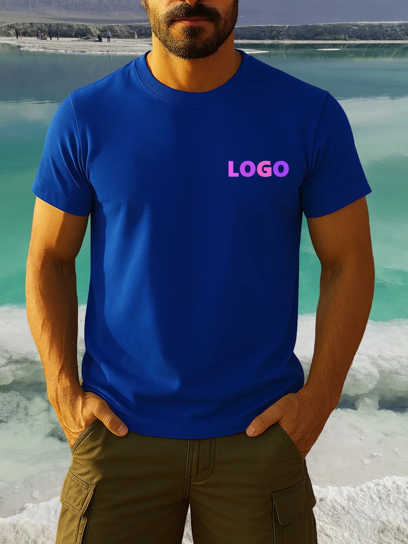 Customizable Men'S T-Shirt - Personalized "You Design Here" Text, Geometric Pattern, Soft Cotton, Casual Round Neck Short Sleeve