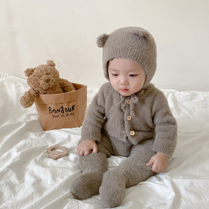 1-24M Baby Boy Girl Bodysuits Outfit Newborn Photography Props Plush Romper with Hat Photography Props