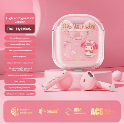 EBL19 Tws Wireless Bluetooth Headset Transparent Case Cute Hello Kitty Design Stereo Sound Earphones for All Smartphones
