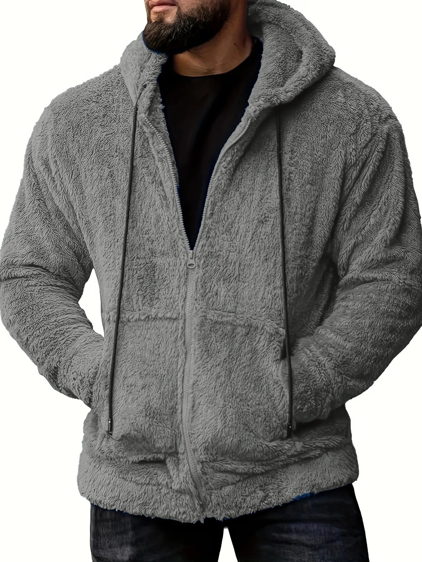 7 Color Option Men Fleece Hoodie Coats Autumn Winter Tie Collar Pocket Soft Flurry Fleece Zip Up Sweatshirt FYY-90090