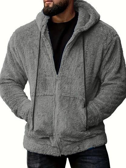 7 Color Option Men Fleece Hoodie Coats Autumn Winter Tie Collar Pocket Soft Flurry Fleece Zip Up Sweatshirt FYY-90090