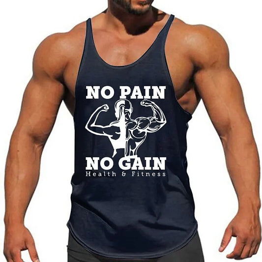 Men's Gym Fitness Tank Tops No Pain No Gain Letter Print Simple Design Sleeveless Vest Summer Outdoor Sport Training Fashion Top